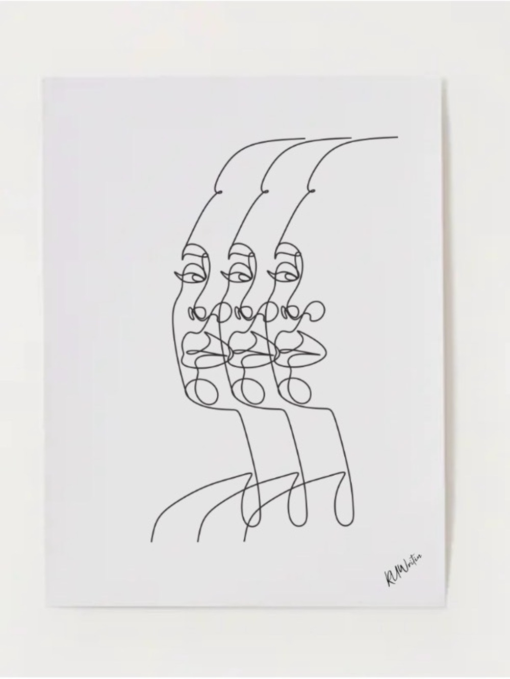 Modern Minimalist Black Line Art Trio Face Print Poster